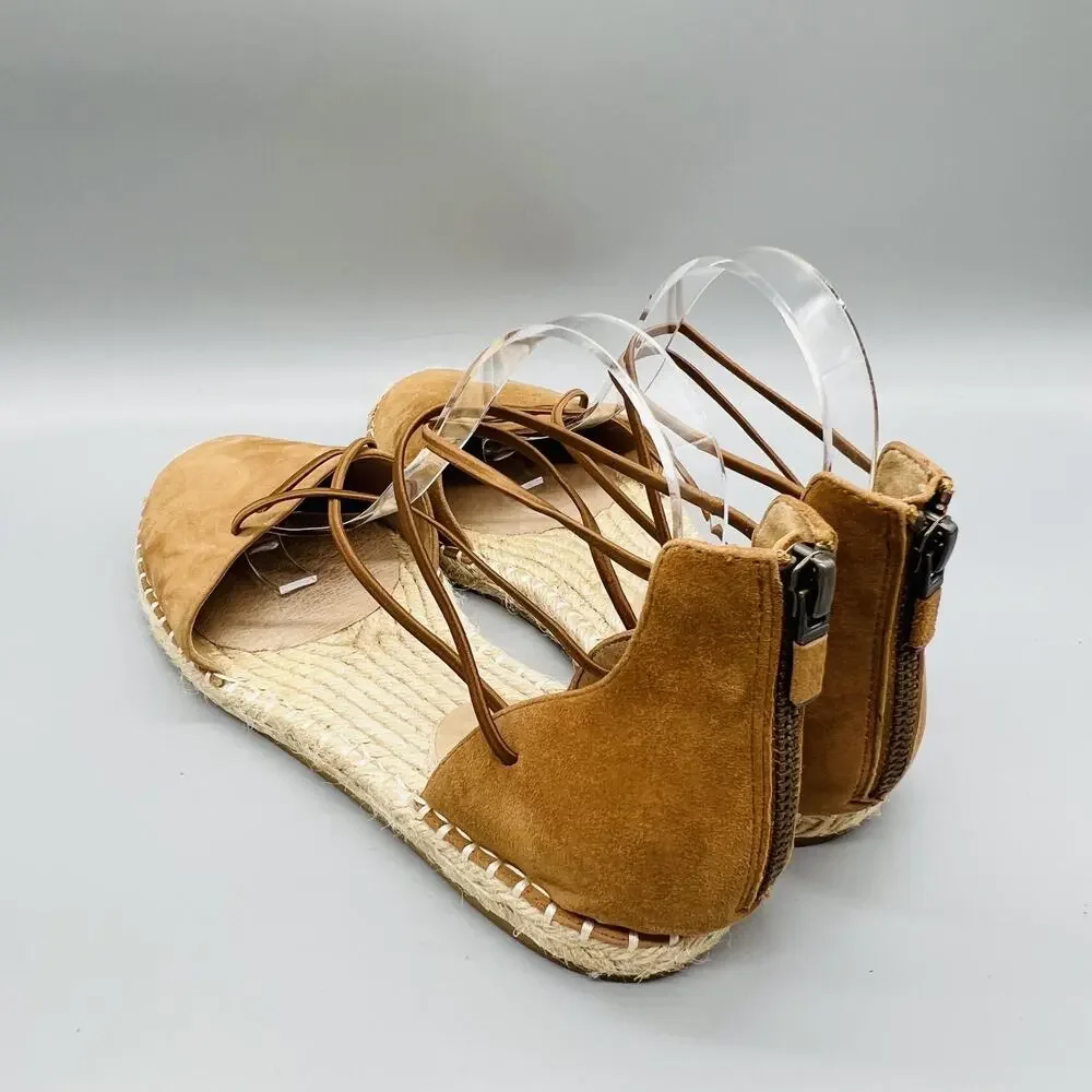 Eileen Fisher Sandals Womens 10 Brown Suede Espadrille Ankle Lace Up Shoes